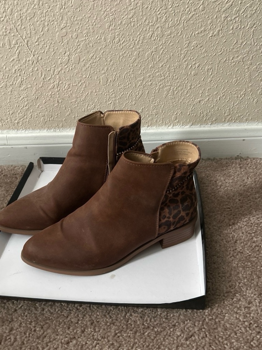 Women's Brown Ankle Booties with Leopard Accent